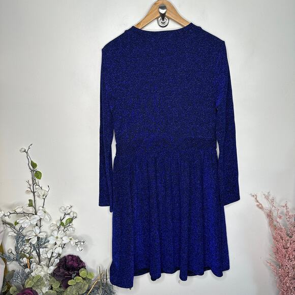MODCLOTH All That Glitters V-Neck Metallic Sparkle Dress Royal Blue Sz L {VV40} - Picture 3 of 5